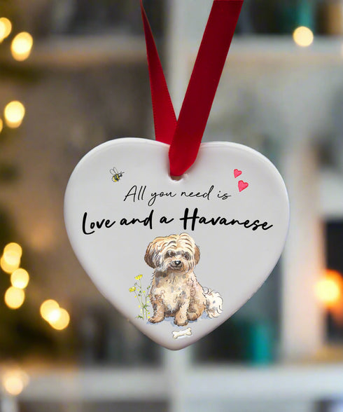 Love and a Havanese Fawn Ceramic Heart